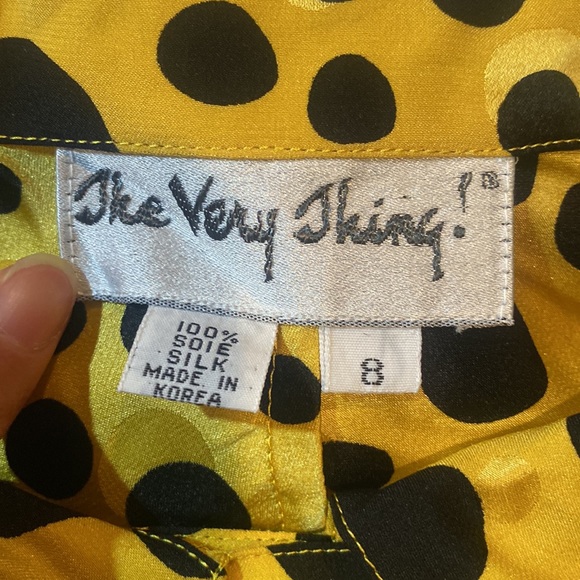 VINTAGE The Very Thing! 80s 90s Yellow & Black Polkadot Silk Blouse - Picture 11 of 11